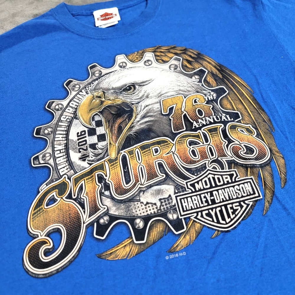 Harley Davidson Shirt Men M Blue Sturgis 76th Black Hills Rally Eagle 2016